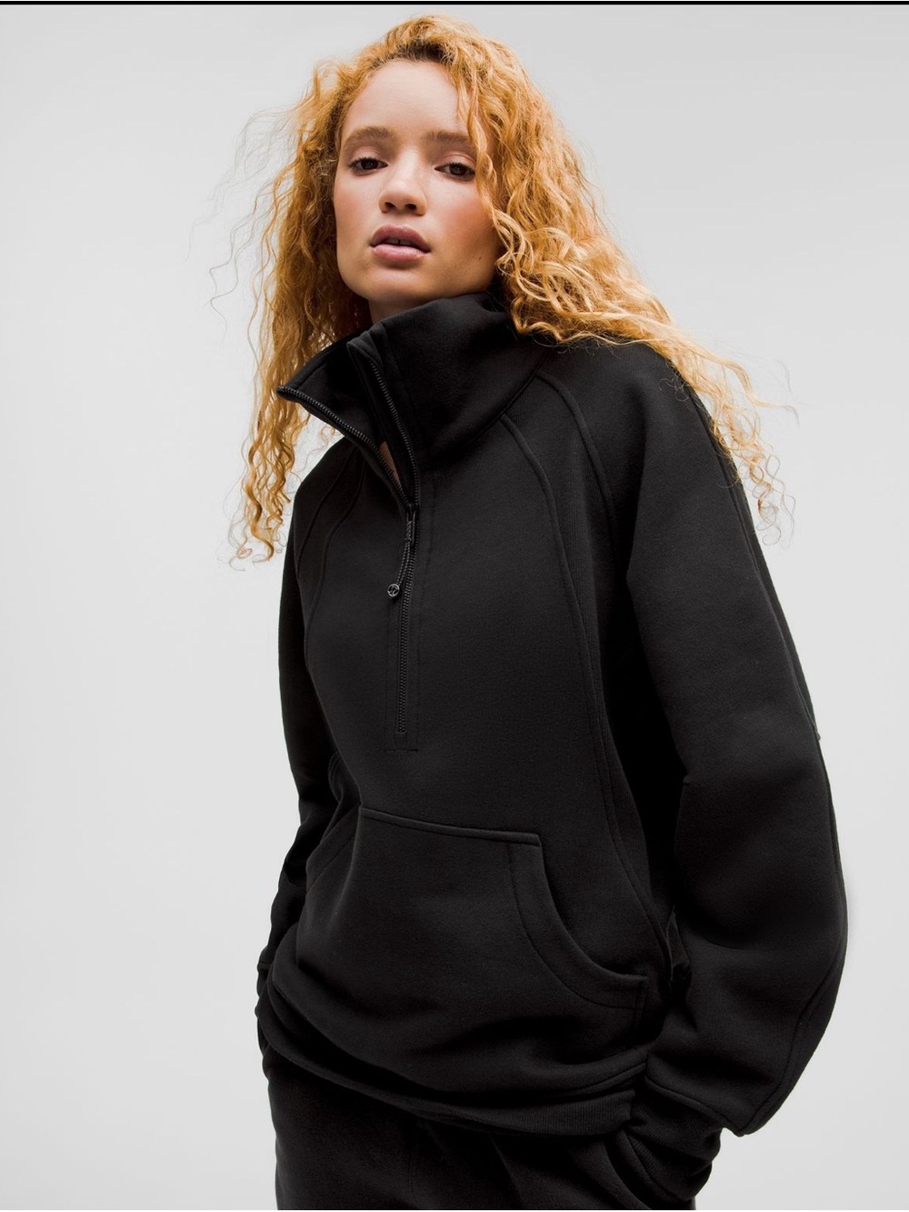 VIRAL 🔥 Lulu Lemon Black Quarter‑Zip Funnel Neck Oversized Pullover Top